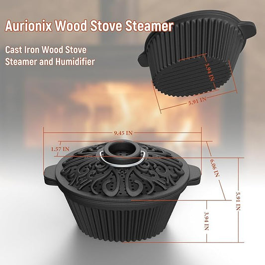 Wood Stove Humidifier + Garlic Roaster Steamer Set, Cast Iron Cookware for Fireplace, Camping, Kitchen - Pre-Seasoned, Heat-Resistant, Eco-Friendly