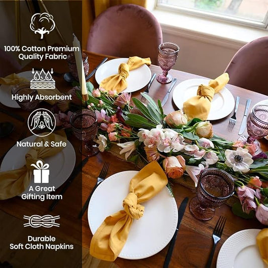 Mustard Yellow Cloth Dinner Napkins Cotton 18x18 in Washable Napkins Cloth|Reusable Spring Easter Basket Decor Pk of 6 Table Napkins Cocktail Party Wedding BBQ Hotel Cafe Cloth Napkins
