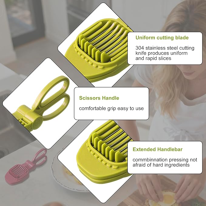 Fruit Slicer, Strawberry, Banana, Kiwi Cutter, Egg Slicer for Hard Boiled Eggs, for Soft Fruit Sausages, Cucumbers, Mushroom Cutter, Rapid & Safe Slicing Kitchen Gadgets (Green)