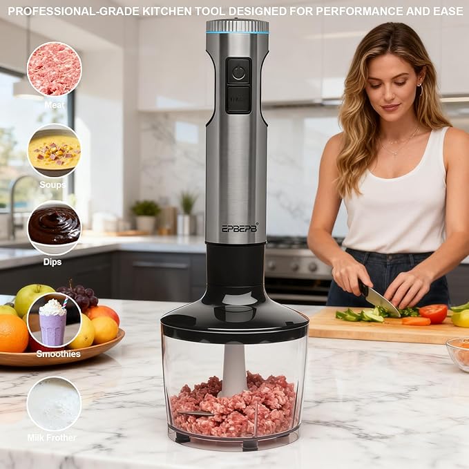Handheld Immersion Blender Bundle, 1000W Powerful 11-in-1 Set for Smoothies,Orange Juicer,Minced meat,Milk frother,Egg Beater, Dough Hook, Vegetable Chopper, Potato Masher