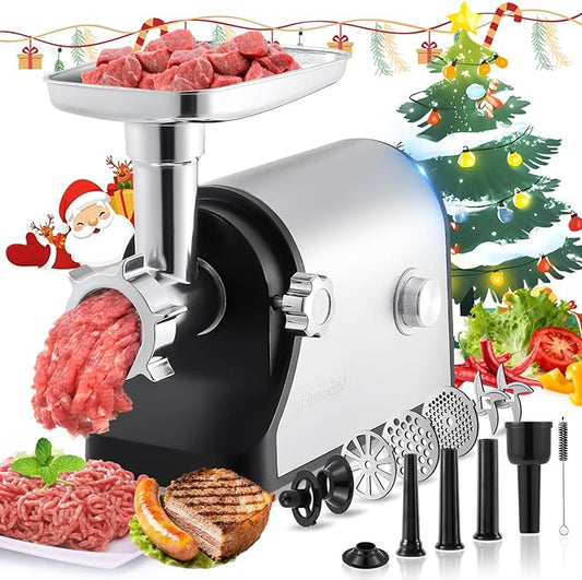 Flyseago Electric Meat Grinder 3200W Heavy Duty Commercial Meat Grinders, Sausage Stuffer, Kubbe Kit with 2 Cutting Blades, 3 Grinding Plates, 3 Sausage Tubes, Metal Gearbox Meat Grinder for Home Use