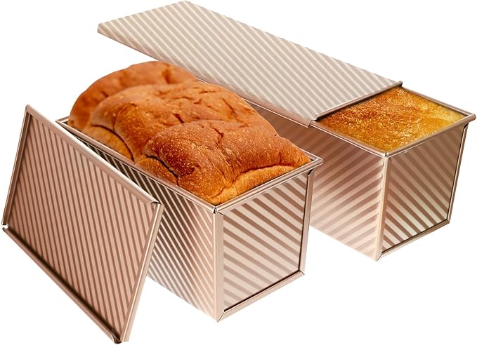 2 Pack Upgrade Bread Pans with Lid, 2.2 LB/1LB Capacity Bread Loaf Pan, Non-Stick, Easy Release Sandwich Breads Loaf Pan for Baking Homemade Breads, Sandwiches, and Toast