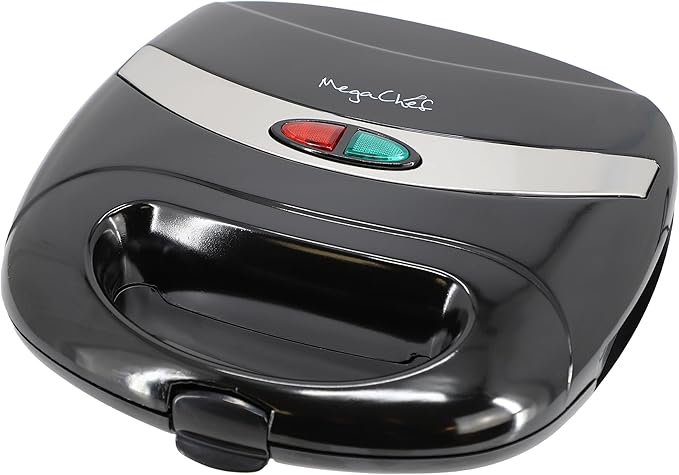 MegaChef Electric Compact Aluminum Nonstick Panin Press Grill Sandwich Maker, Countertop Appliance, Sandwich Grill, Upright Storage, Overheat Safety Protect (Triangle Plate)