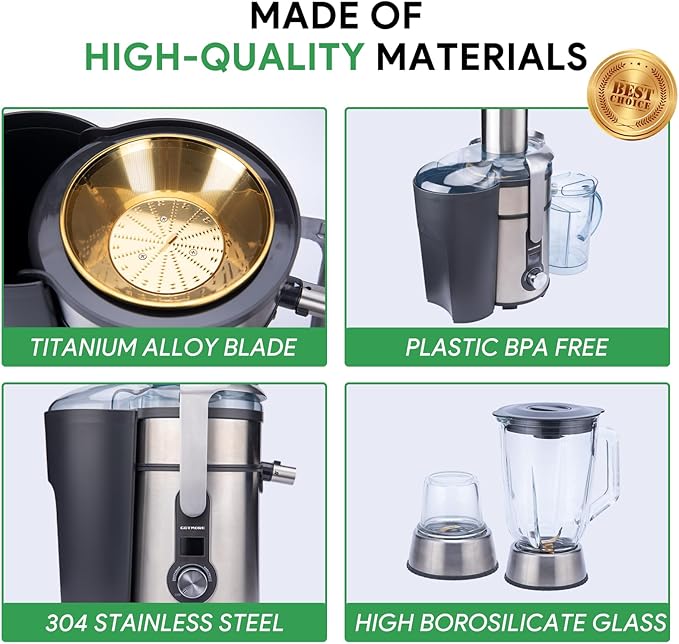 GOTMORE Juicer Machine, Blender & Grinder Combo 3 in 1 for Smoothies, Juice, Processing, Grinding & More 1300W Centrifugal Juice Extractor for Fruit Vegetable with 5 Speeds LCD Screen, Easy to Clean