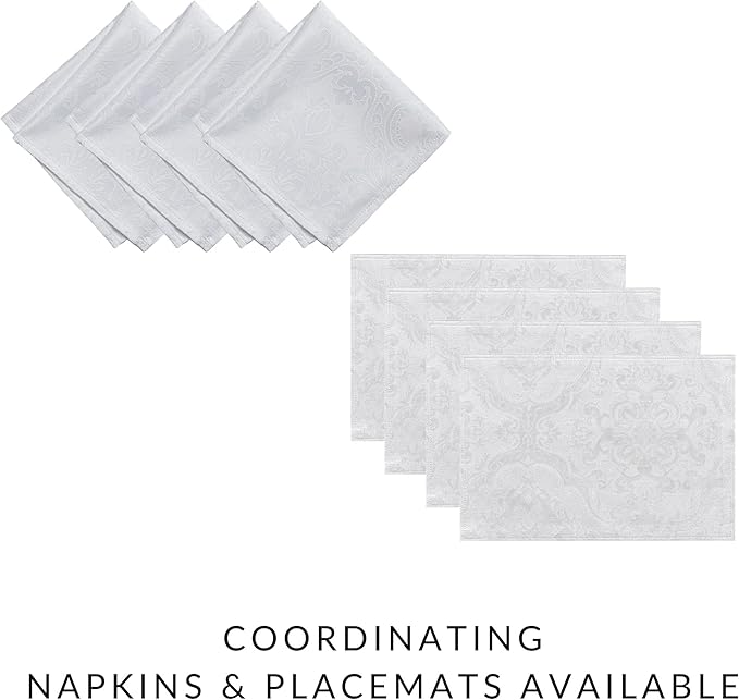 Elrene Home Fashions Caiden Elegance Damask Waterproof, Stain & Wrinkle Resistant Fabric Napkins (Set of 4), 17" x 17", White