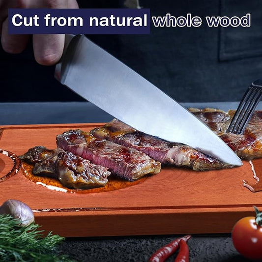 GFBEBDV Kitchen Ebony Cutting Board - with Built-in Knife Sharpener, Reversible for Double Sided Use, Juice Chute, Stainless Steel Handle, Non-Slip Feet,Wooden chopping board, Cooking Gift (Gift Box)