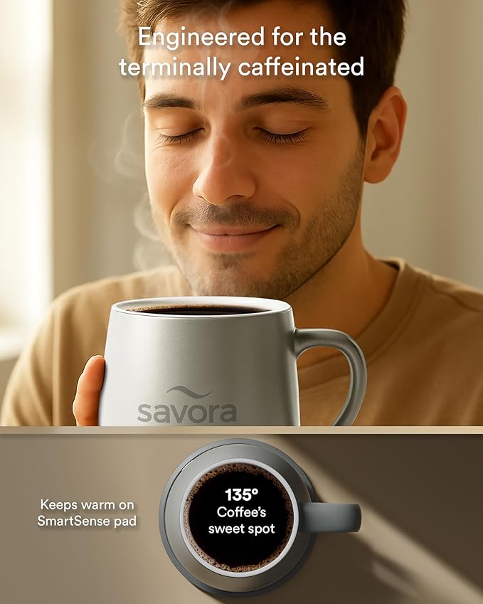 12oz IntelliHeat™ Coffee Mug | Barista’s Choice | Exclusive Wireless SmartSense Pad | Maintains Perfect 135°F | Hand-Crafted Ceramic Mug & Lid | Great for Tea Drinkers | Backed for Life - Grey