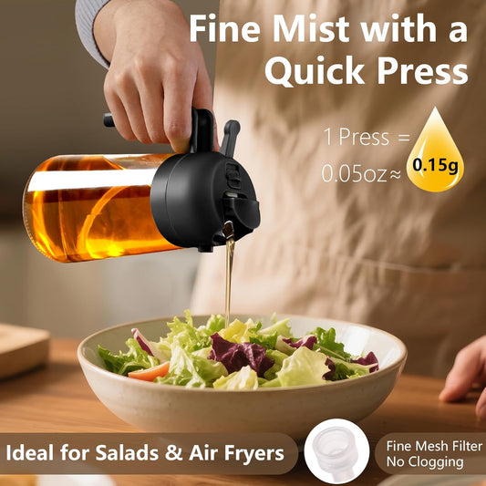 Olive Oil Sprayer for Cooking, 470ml 2 In 1 Glass Oil Dispenser/Pour Bottle, Kitchen Accessories, Kitchen Gadgets for Air Fryer, Salad, BBQ
