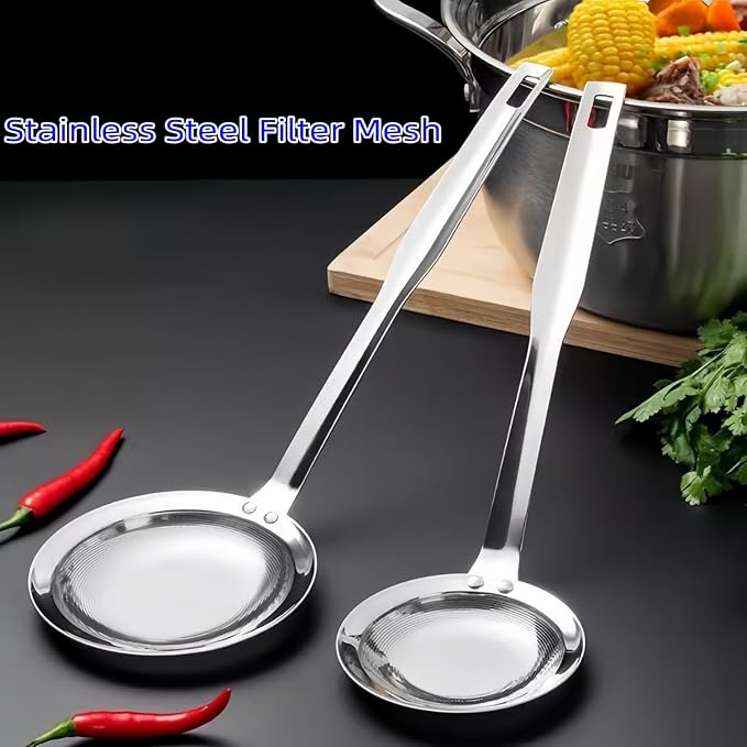 Fine Mesh Strainer, Stainless Steel Fine Mesh Food Strainer with Long Handle for Skimming, Cooking, Frying, Grease and Foam，2 Size