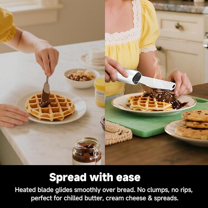 SEAINGO Heating Butter Knife Spreader - Rechargeable, Electric, Cordless, Heats up in 6 Seconds, Nonstick Stainless Steel Blade, ON/OFF Safety Lock Switch, 2 Warming Mode Can Quickly Melt Cold Hard Butter, Coconut Oil, Cheese, Cream, Jam, Mustard, for ...