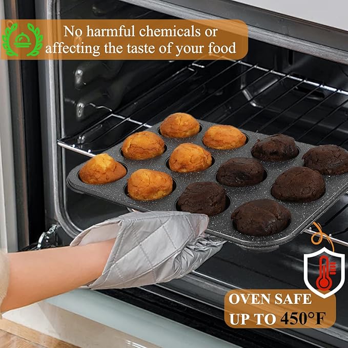Walooza Muffin Cupcake Pan - Nonstick 12-Cup Tin for Baking Cheesecake, Toast Oven Supplies, Non-Stick Tray