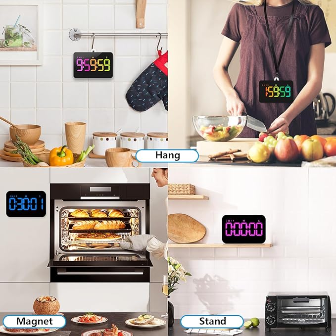 (2 Packs) Rechargeable Timers，Digital Kitchen Timer with 10 Dynamic RGB Color, Magnetic Classroom Timer with Countdown/up with 5”LED Display 3 Brightness 4 Volume Adjustable