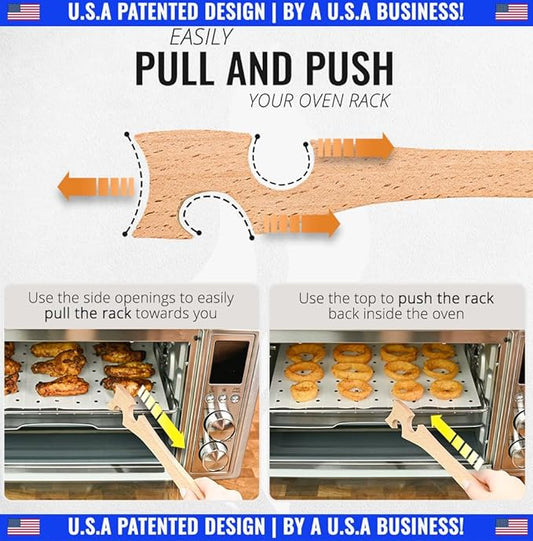 Wooden Oven Rack Puller Stick, Push Pull Tool with Longer Handle Ideal for Kitchen Oven, Convection and Toaster Ovens, Air Fryer and Small Kitchen Appliances by INFRAOVENS