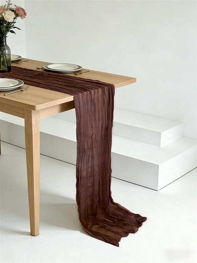 3 Pack Nude Brown Cheesecloth Table Runner -17×120 Inch Gauze 10 FT Long Cheese Cloth Table Runners for Bridal Wedding Party Baby Shower Holiday Birthday Home Easter Decor (Nude Brown, 3PC)