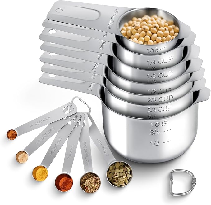 Measuring cups and spoons set of 13，Heavy Duty Stackable Metal Measuring Cups & Spoons，stainless steel measuring cup for Dry and Liquid Ingredients，Ideal for Cooking&baking measuring tools