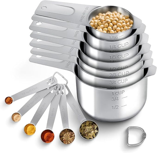Measuring cups and spoons set of 13，Heavy Duty Stackable Metal Measuring Cups & Spoons，stainless steel measuring cup for Dry and Liquid Ingredients，Ideal for Cooking&baking measuring tools