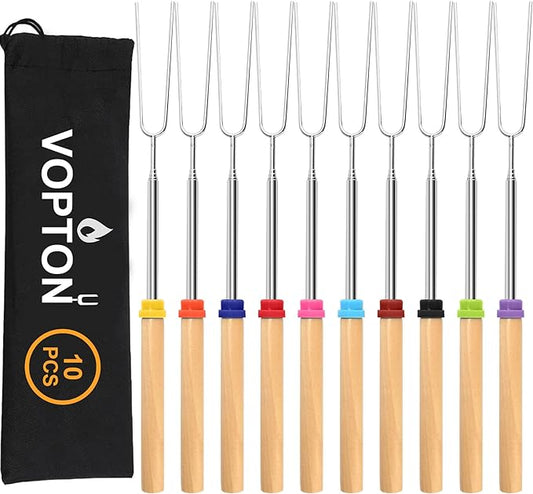 10 Pcs Marshmallow Roasting Sticks for Fire Pit Long 32Inch, Smores Sticks Skewers, Smores Kit for Fire Pit, Premium Telescoping Hot Dog Roasting Sticks for Campfire Accessories Outside Camping VOPTON