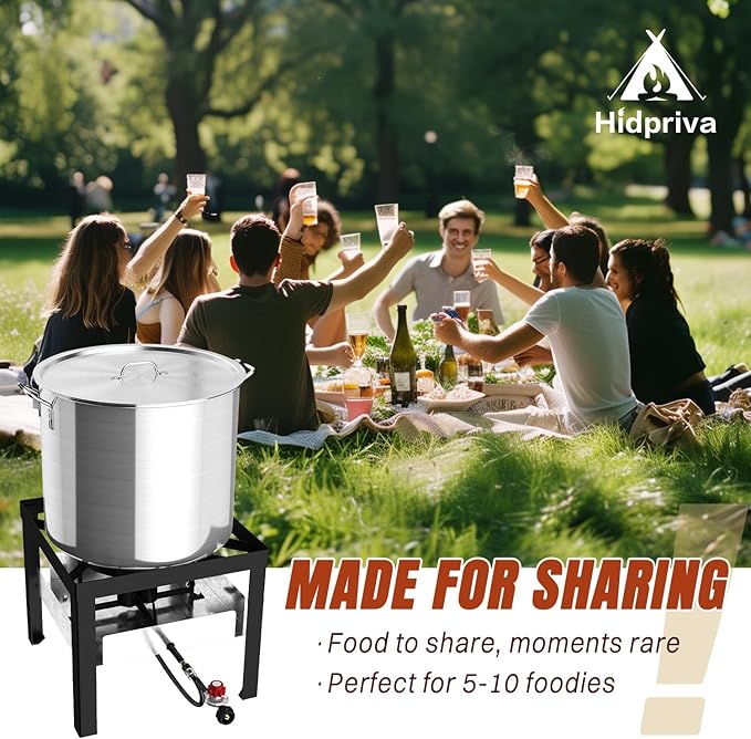 Hidpriva 50QT Crawfish Boiler Kit, Waterproof Cover & 12-inch Skimmer, 110,000BTU Propane Burner Stove, 0-20PSIG Regulator, Aluminum Seafood Boil Pot, Crab Boil Pot with Basket
