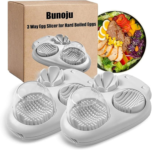 3 in 1 Egg Slicer, Bunoju 3 Way Egg Slicer for Hard Boiled Eggs, Heavy Duty 304 Stainless Steel, Strawberry Grape Slicer for Soft Fruit Mushroom Home Use, Ideal Kitchen Chopper Tool (2PCS)