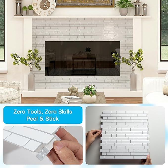 Art3d 10-Sheet Heavy-Duty Peel and Stick Backsplash, Waterproof Wall Tiles Stick on Kitchen Backsplash Living Space, White with Gray Grout