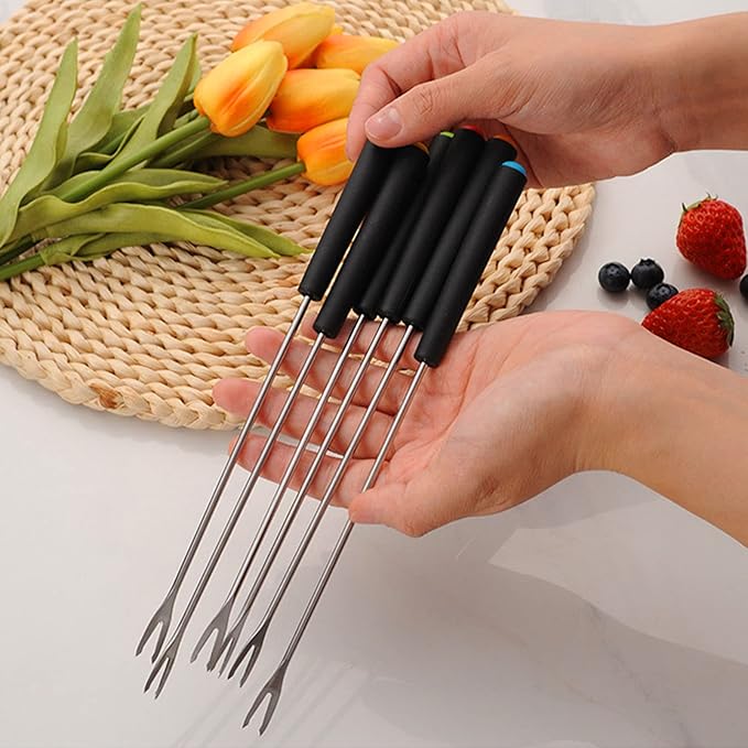Fdit 6 Pcs Stainless Steel Fondue Forks, Long Forks Cheese Fondue Forks for Chocolate Fountain Cheese Fondue Roast