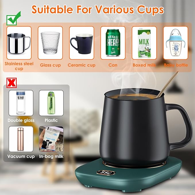 Electric Coffee Mug Warmer USB Wired Cup Warmer for Desk Wireless Milk Beverage Cup Heater Heating Plat with 3 Temperature Setting for Home Office (Pink)