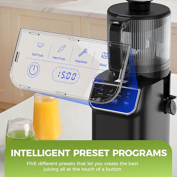 Cold Press Juicer, 100oz Large Capacity Juicer Machine with Touch Screen, 6.5" Wide Chute for Whole Fruit, High Yield Slow Masticating Juicer, Easy to Clean & Quiet Operation