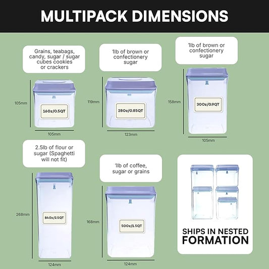 Bop Top | Airtight Meal Prep Containers with Lids | Food Storage Container Sets | Snack and Overnight Oats Fridge Organizer | Pantry and Kitchen Organization | Set of 5