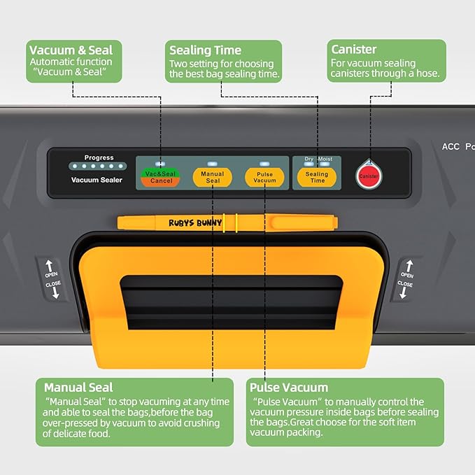 Precision Vacuum Sealer,120W Powerful 90Kpa Sealer For Food Storage,Household 8-in-1 Function,Easy Hand-Lock,Double Pump Vacuum Sealer Machine with Bags Storage, Built-in Cutter,Orange Color