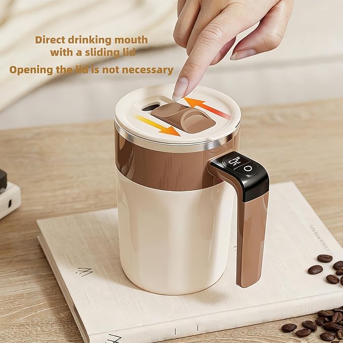 Self Stirring Coffee Mug,Heated Coffee Mug Rechargeable with Temperature Display,Fun Coffee Mug Warmer,Suitable for Beverages Such Coffee,Milk,Cocoa (Green)