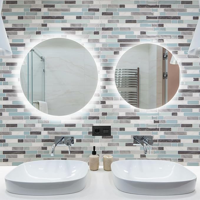 Art3d 10-Sheet Heavy-Duty Peel and Stick Backsplash, Waterproof Wall Tiles Stick on Kitchen Backsplash Living Space, Gray & Blue
