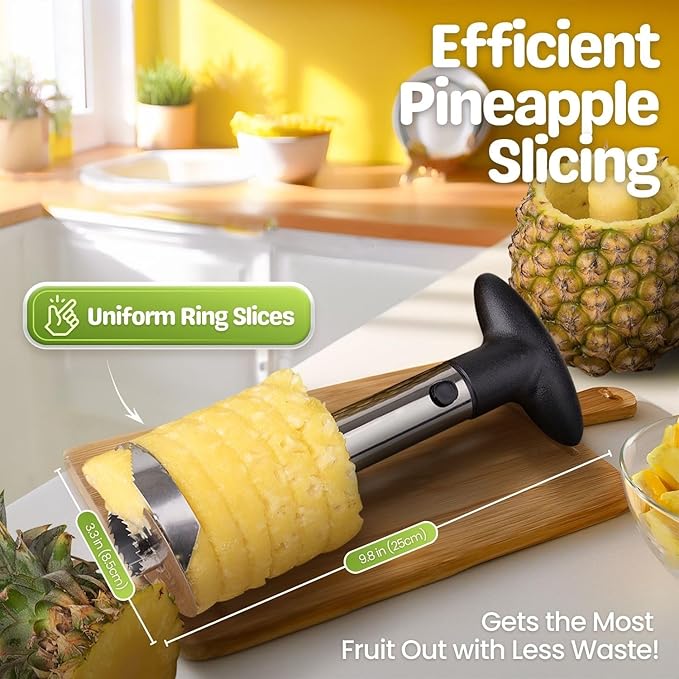 Flexzion Pineapple Corer Slicer Peeler, Stainless Steel Eye Remover Decorer Wedger Cutter, Spiral Cutting Tools with Metal Blade, Non-Slip Grip for Fruit Rings, Home Kitchen Restaurant Chef Use