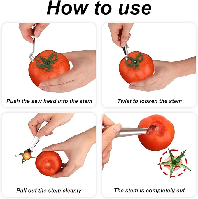6pcs Tomato Corer, Strawberry Huller Stainless Steel Tomato Strawberry Stem Remover Tool Fruit & Vegetable Corer Baller Tool Ideal for Kitchen