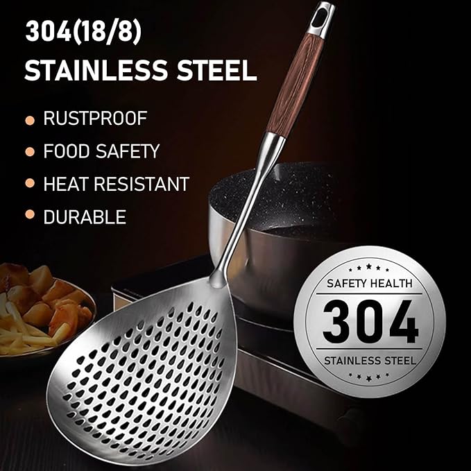 KAYCROWN Skimmer Slotted Spoon, 16.8 Inch 304 Stainless Steel Skimmer Ladle Spoon Spider Strainer for Cooking and Frying, Pasta Strainer Frying Spoon for Kitchen
