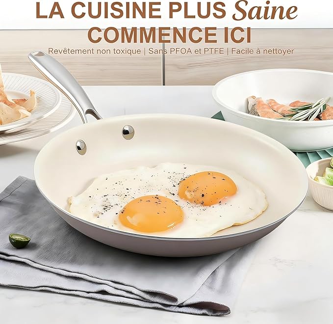 Jovire 8.5 Inch Ceramic Nonstick Frying Pan with lid Skillet - PFAS-Free, Non-Toxic, Oven Safe & Induction Ready, Aluminum Cookware with Stainless Steel Handle