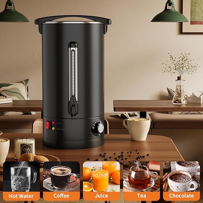 Garvee 12 L/80 Cups Coffee Urn-3.2 gal Double Wall Commerical Coffee Maker for Buffet Catering Wedding Gathering,Large Capacity Hot Coffee Dispenser,Stainless Steel Hot Water Urn-Black