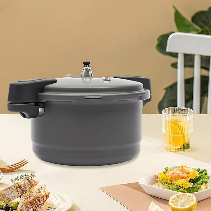 9.5Qt Aluminium Alloy Pressure Cooker Dark Grey Pressure Canner with with Spring Valve Safeguard Devices Hand Control Pressure Cooking Pot for Various Furnaces