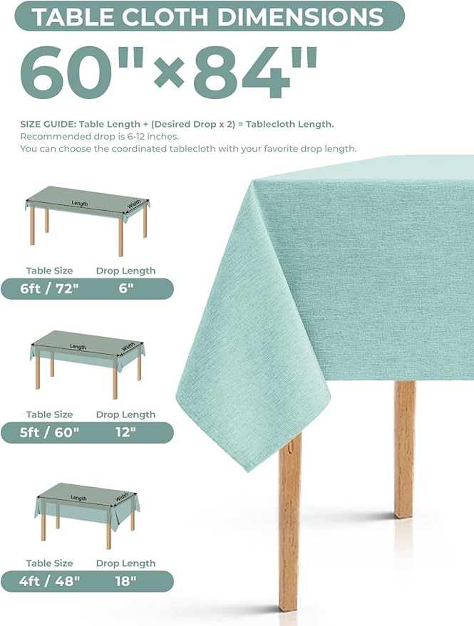 Faux Linen Small Rectangle Tablecloth for Kitchen Dining Room,Outdoor Coffee Wrinkle-Free Washable Table Cloth Covers for Wedding, Picnics, Party(Oblong, 60 x 84 Inch (6-8 Seats), Aqua)