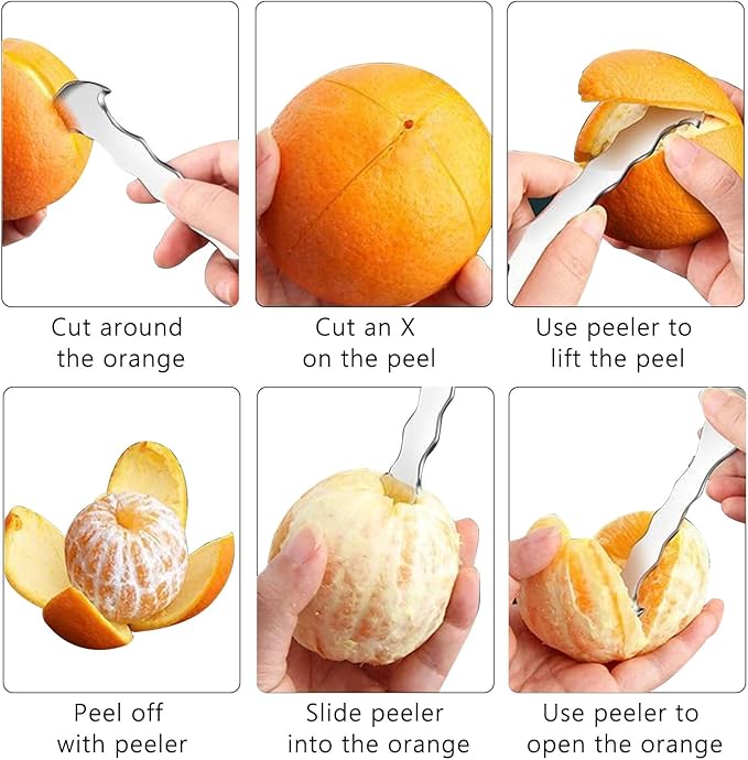 2 Pack, Stainless Steel Orange Peeler tool – Multi-Functional Citrus Peeler, Fruit Peeler & Peel Skin Remover for Oranges, Grapefruits, Lemons