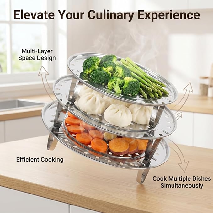 Round Stainless Steel Steamer Rack, 7.6" 8.5" 9.33" Inch Steaming Rack, Removable Stands, for steamer, Stock Pot, Pressure Cooker, Cooking, baking bread, vegetable salad (3 Pcs)