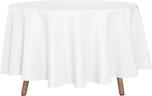sancua Round Tablecloth - 90 Inch - Water Resistant Spill Proof Washable Polyester Table Cloth Decorative Fabric Table Cover for Dining Tables, Buffet Parties and Camping, White