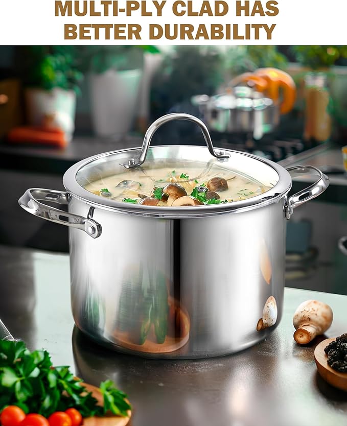 Cooks Standard Stainless Steel Stock Pot, 8-Quart Multi-Ply Clad Cooking Canning Pot with Lid, Induction Stockpot, Silver