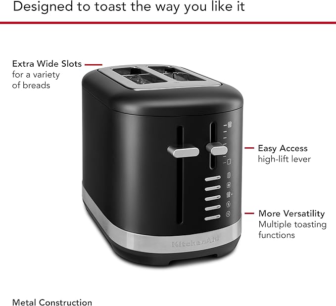 KitchenAid 2 Slice Automatic Toaster with Extra Wide Slots KMT2109BM, Black Matte