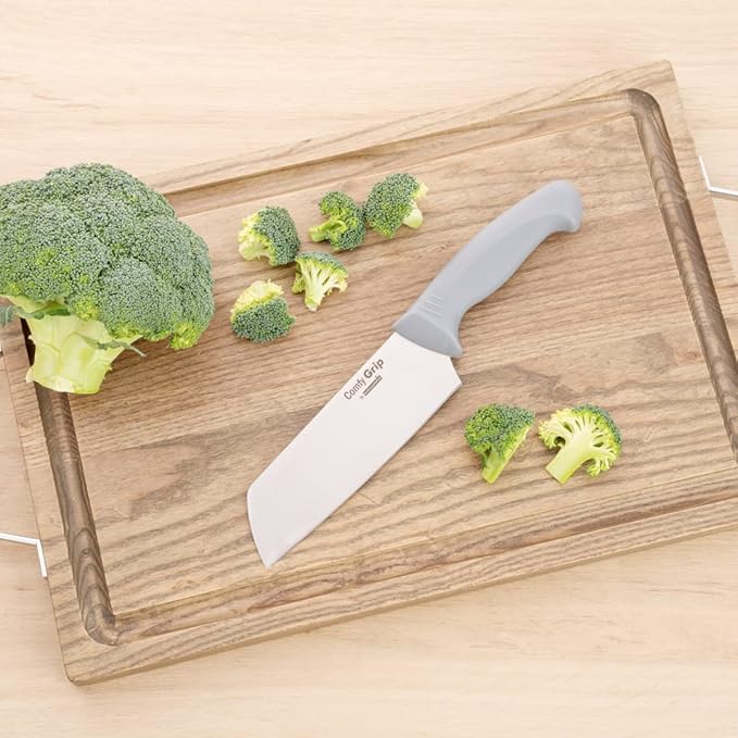 Restaurantware Comfy Grip 6.5 Inch Vegetable Knife 1 Sharp Cooking Knife - Ergonomic Handle Non-Slip Grip Gray Stainless Steel Kitchen Knife Dishwashable Slice And Dice Fruits Or Vegetables