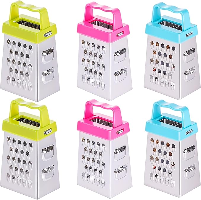 6 Pcs Mini Cheese Grater Professional Box Grater Stainless Steel Fine Coarse Handheld Slicer with 4 Sides Small Box Food Shredder Safe Zester for Kitchen Cheese Garlic Ginger Vegetable Potatoes