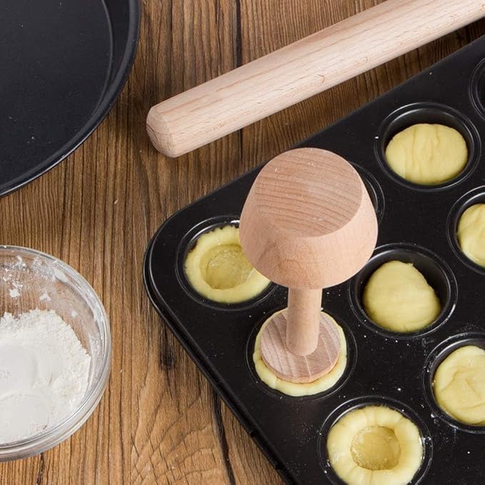 Tart Tamper Pastry Tamper Double Side Wooden Egg Tart Tamper Mold DIY Cake Pastry Pusher for Kitchen Party Baking Tools, Pie, Tart and Quiche Pans Bakeware