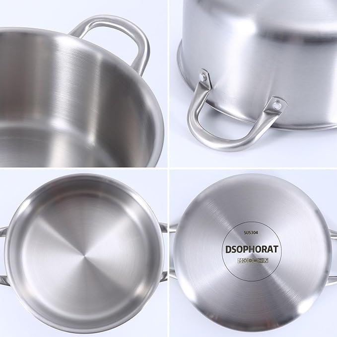 DSOPHORAT 304 Stainless Steel Cooking Pot Soup Pot hot Pot Stock Pot 7Qt Soup Pasta Pot with Lid Sauce & Reheat Food,Induction/Gas/Stovetops for Family Meals(26cm/8L7.3qt)