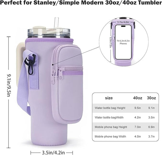 Water Bottle Carrier Bag for Stanley 40/30 oz Tumbler with Phone Pocket Neoprene Water Bottle Holder with Shoulder & Handheld Strap Stanley Cup Accessories