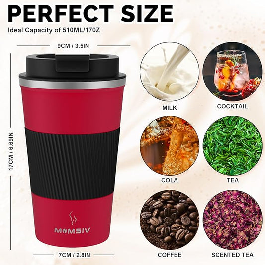 MOMSIV 17oz Travel Mug, Insulated Coffee Cup with Leakproof Lid, Vacuum Stainless Steel Double Walled Reusable Tumbler for Hot and Cold Water Coffee and Tea In Travel and Car