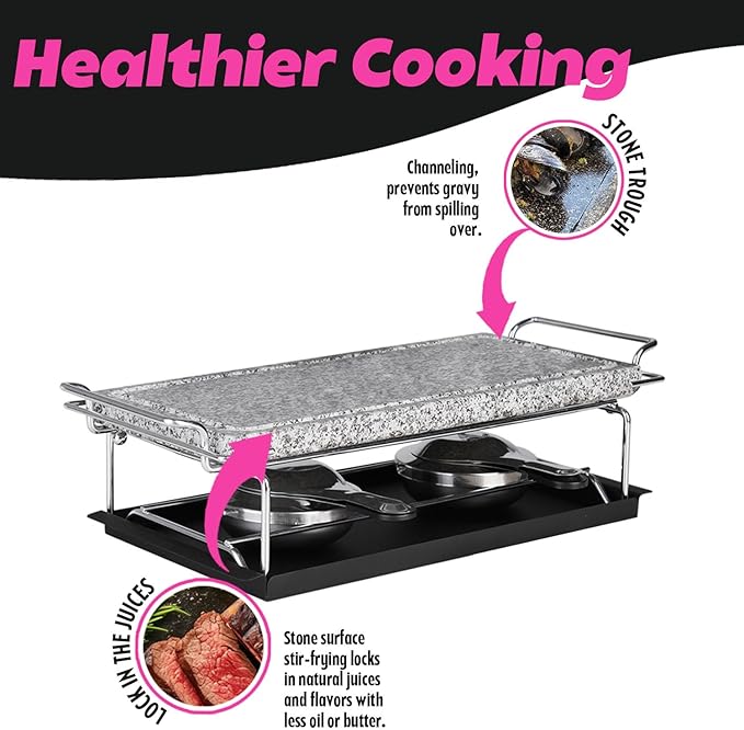 Artestia Hot Stone Steak Cooking Set – Long Heat Retention - Sizzling Steak Plate with Tray & Rack for Family Dinner, Indoor/Outdoor BBQ Grilling Gift